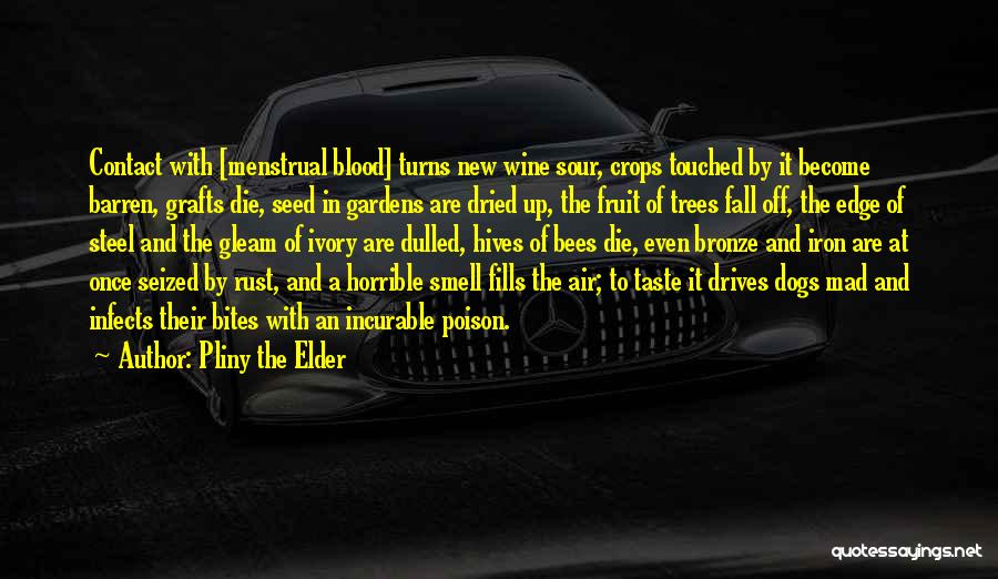 Pliny The Elder Quotes: Contact With [menstrual Blood] Turns New Wine Sour, Crops Touched By It Become Barren, Grafts Die, Seed In Gardens Are