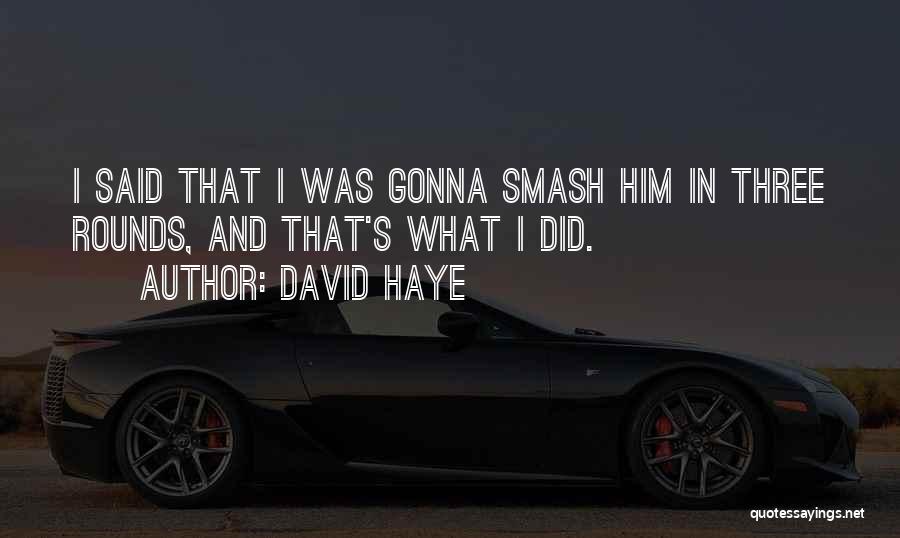 David Haye Quotes: I Said That I Was Gonna Smash Him In Three Rounds, And That's What I Did.