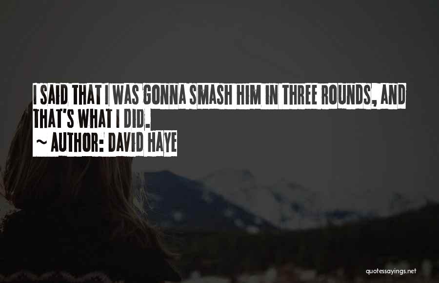 David Haye Quotes: I Said That I Was Gonna Smash Him In Three Rounds, And That's What I Did.