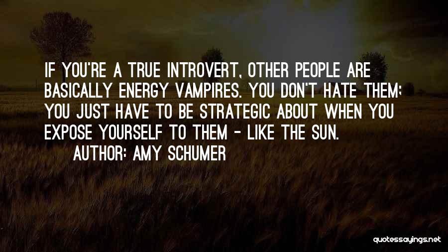 Amy Schumer Quotes: If You're A True Introvert, Other People Are Basically Energy Vampires. You Don't Hate Them; You Just Have To Be