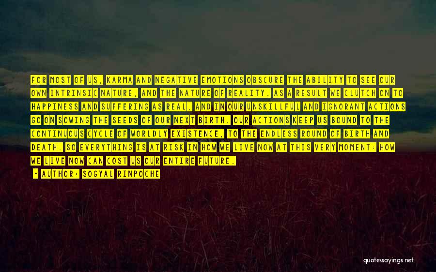 Sogyal Rinpoche Quotes: For Most Of Us, Karma And Negative Emotions Obscure The Ability To See Our Own Intrinsic Nature, And The Nature