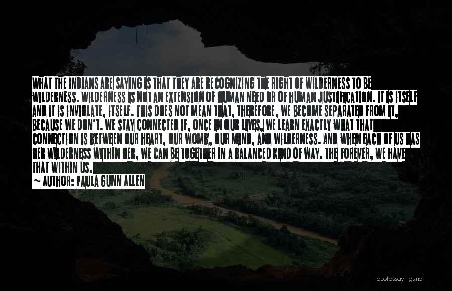 Paula Gunn Allen Quotes: What The Indians Are Saying Is That They Are Recognizing The Right Of Wilderness To Be Wilderness. Wilderness Is Not