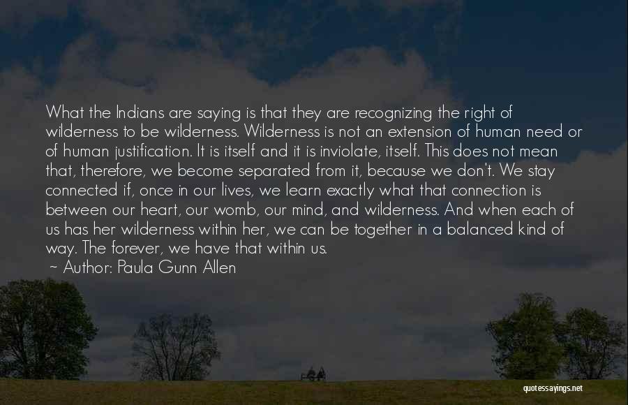 Paula Gunn Allen Quotes: What The Indians Are Saying Is That They Are Recognizing The Right Of Wilderness To Be Wilderness. Wilderness Is Not