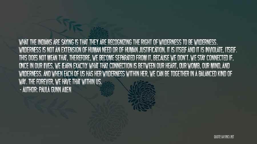 Paula Gunn Allen Quotes: What The Indians Are Saying Is That They Are Recognizing The Right Of Wilderness To Be Wilderness. Wilderness Is Not