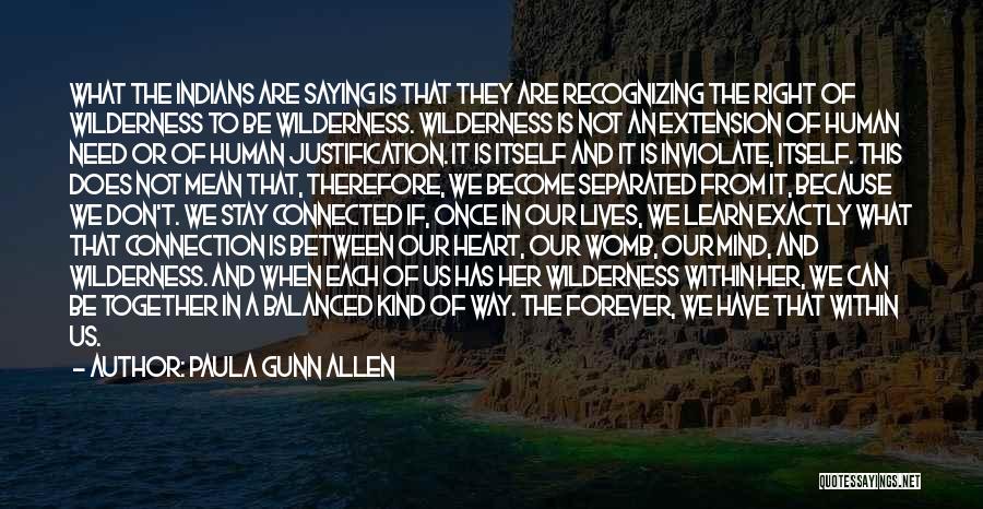Paula Gunn Allen Quotes: What The Indians Are Saying Is That They Are Recognizing The Right Of Wilderness To Be Wilderness. Wilderness Is Not