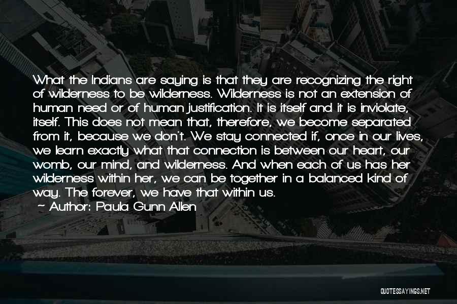 Paula Gunn Allen Quotes: What The Indians Are Saying Is That They Are Recognizing The Right Of Wilderness To Be Wilderness. Wilderness Is Not