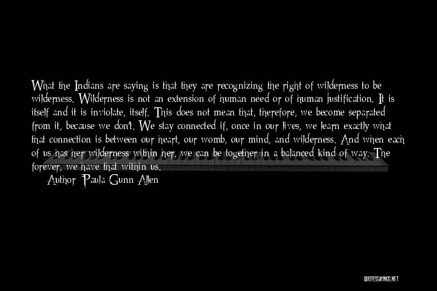 Paula Gunn Allen Quotes: What The Indians Are Saying Is That They Are Recognizing The Right Of Wilderness To Be Wilderness. Wilderness Is Not