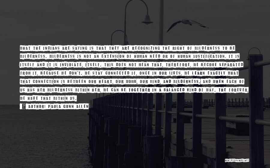 Paula Gunn Allen Quotes: What The Indians Are Saying Is That They Are Recognizing The Right Of Wilderness To Be Wilderness. Wilderness Is Not