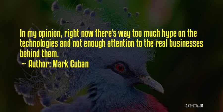 Mark Cuban Quotes: In My Opinion, Right Now There's Way Too Much Hype On The Technologies And Not Enough Attention To The Real