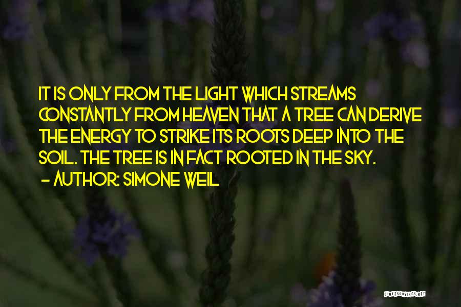 Simone Weil Quotes: It Is Only From The Light Which Streams Constantly From Heaven That A Tree Can Derive The Energy To Strike