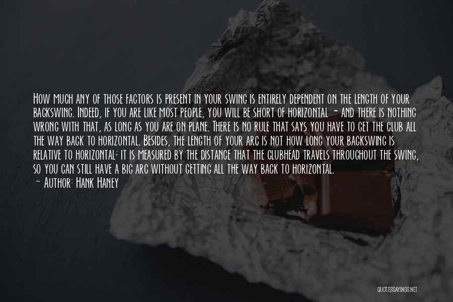 Hank Haney Quotes: How Much Any Of Those Factors Is Present In Your Swing Is Entirely Dependent On The Length Of Your Backswing.