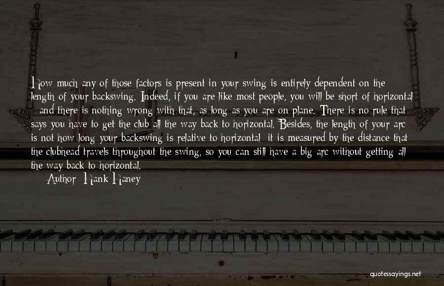 Hank Haney Quotes: How Much Any Of Those Factors Is Present In Your Swing Is Entirely Dependent On The Length Of Your Backswing.