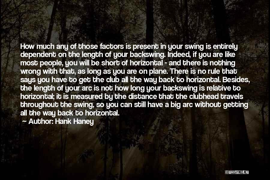 Hank Haney Quotes: How Much Any Of Those Factors Is Present In Your Swing Is Entirely Dependent On The Length Of Your Backswing.