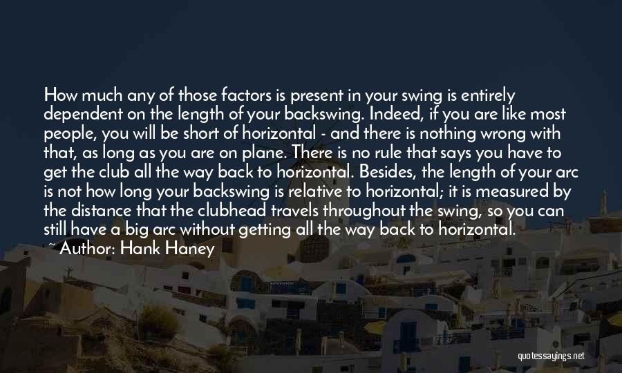 Hank Haney Quotes: How Much Any Of Those Factors Is Present In Your Swing Is Entirely Dependent On The Length Of Your Backswing.