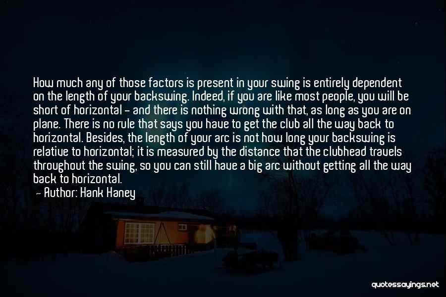 Hank Haney Quotes: How Much Any Of Those Factors Is Present In Your Swing Is Entirely Dependent On The Length Of Your Backswing.