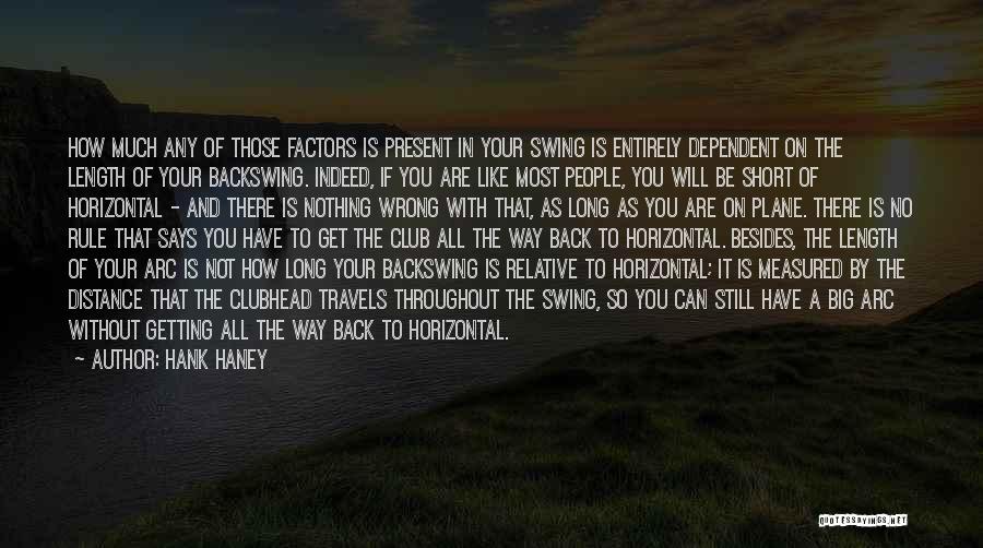 Hank Haney Quotes: How Much Any Of Those Factors Is Present In Your Swing Is Entirely Dependent On The Length Of Your Backswing.