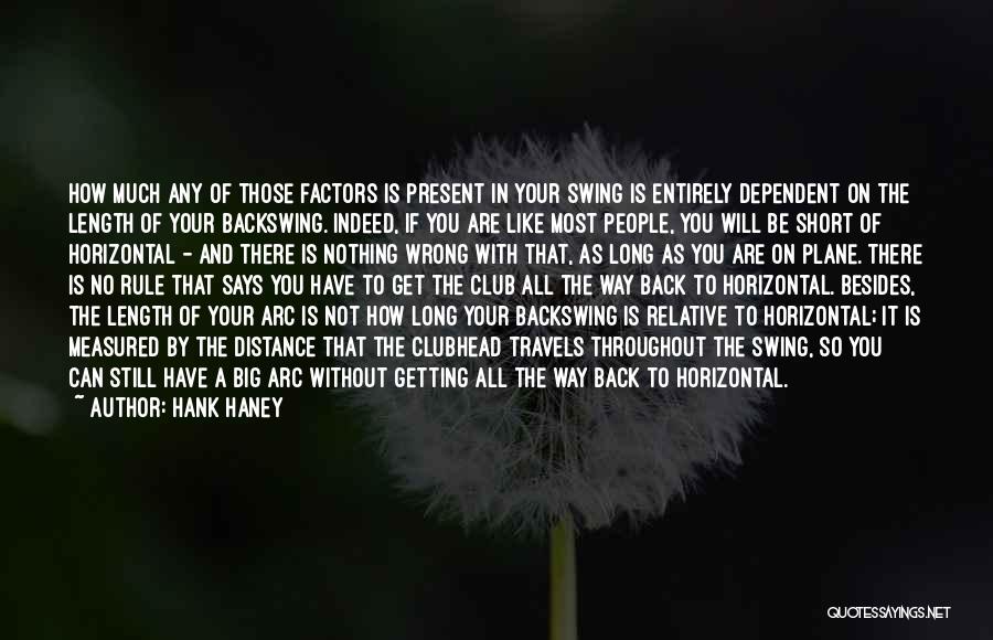 Hank Haney Quotes: How Much Any Of Those Factors Is Present In Your Swing Is Entirely Dependent On The Length Of Your Backswing.