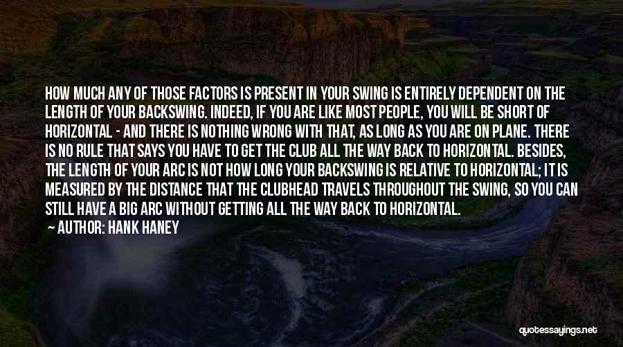 Hank Haney Quotes: How Much Any Of Those Factors Is Present In Your Swing Is Entirely Dependent On The Length Of Your Backswing.