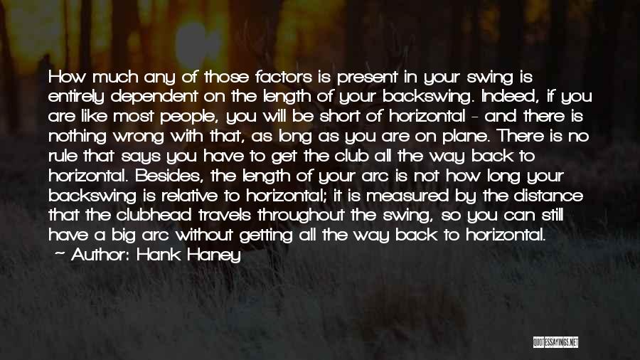 Hank Haney Quotes: How Much Any Of Those Factors Is Present In Your Swing Is Entirely Dependent On The Length Of Your Backswing.