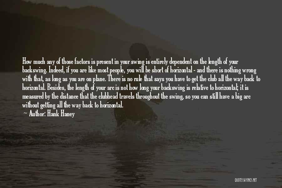 Hank Haney Quotes: How Much Any Of Those Factors Is Present In Your Swing Is Entirely Dependent On The Length Of Your Backswing.