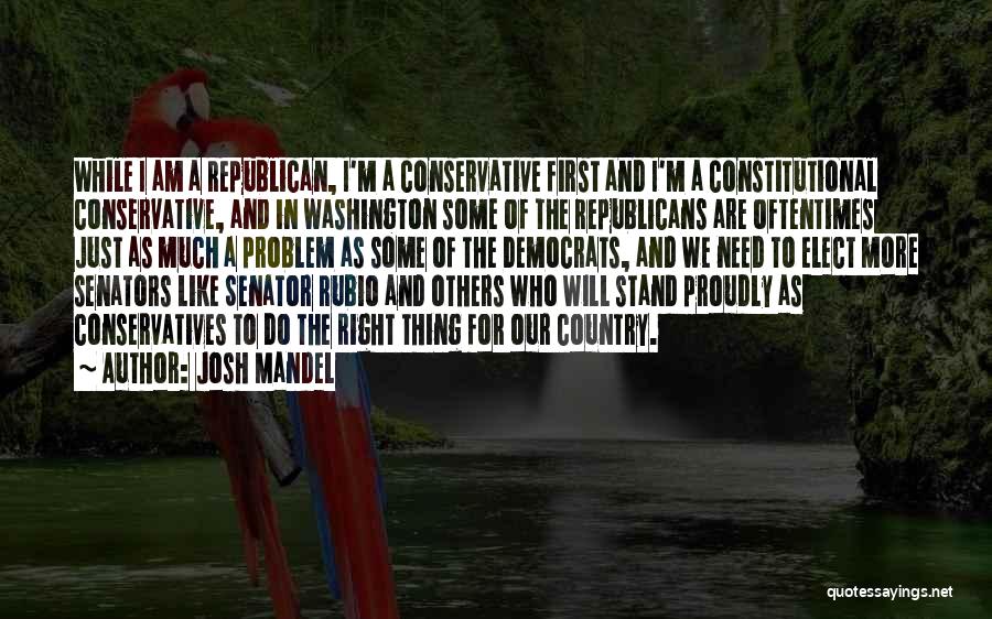 Josh Mandel Quotes: While I Am A Republican, I'm A Conservative First And I'm A Constitutional Conservative, And In Washington Some Of The