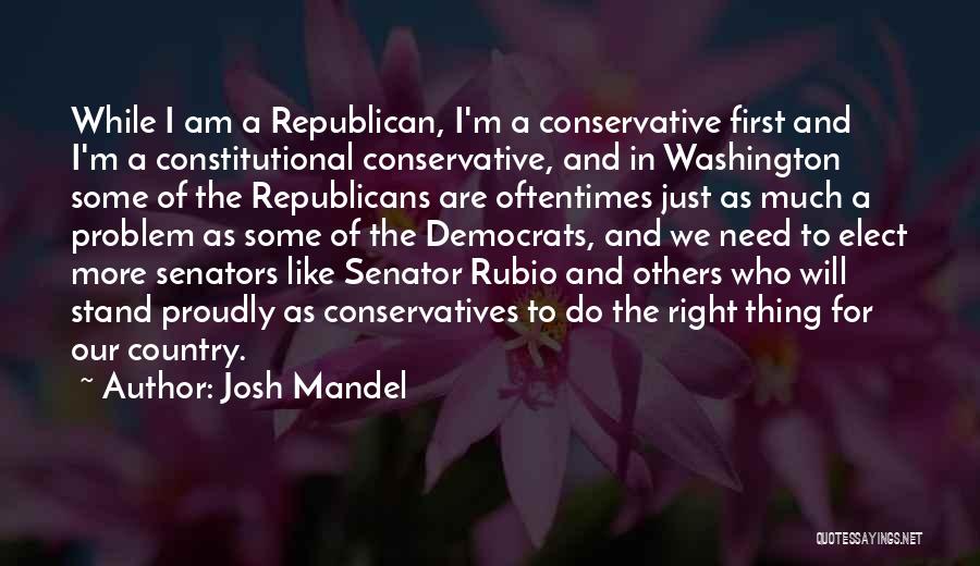 Josh Mandel Quotes: While I Am A Republican, I'm A Conservative First And I'm A Constitutional Conservative, And In Washington Some Of The