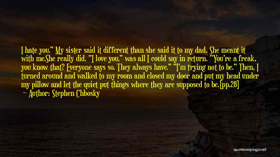 Stephen Chbosky Quotes: I Hate You. My Sister Said It Different Than She Said It To My Dad. She Meant It With Me.she