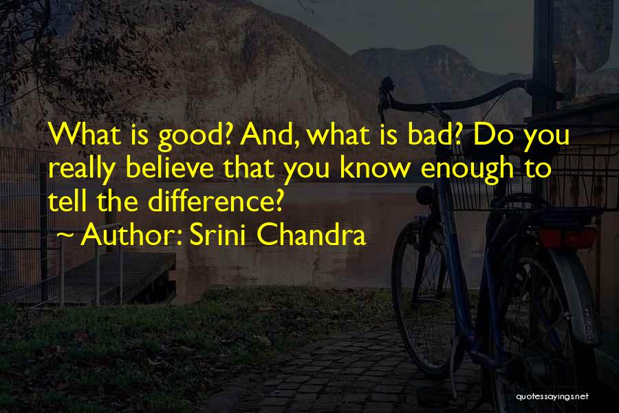 Srini Chandra Quotes: What Is Good? And, What Is Bad? Do You Really Believe That You Know Enough To Tell The Difference?