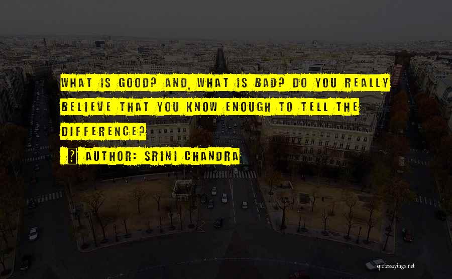 Srini Chandra Quotes: What Is Good? And, What Is Bad? Do You Really Believe That You Know Enough To Tell The Difference?