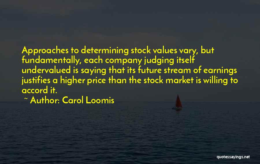 Carol Loomis Quotes: Approaches To Determining Stock Values Vary, But Fundamentally, Each Company Judging Itself Undervalued Is Saying That Its Future Stream Of