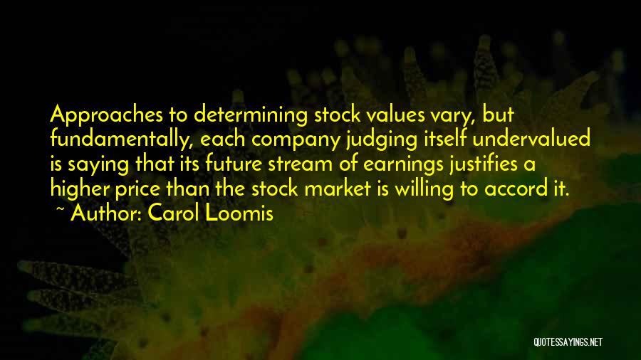 Carol Loomis Quotes: Approaches To Determining Stock Values Vary, But Fundamentally, Each Company Judging Itself Undervalued Is Saying That Its Future Stream Of