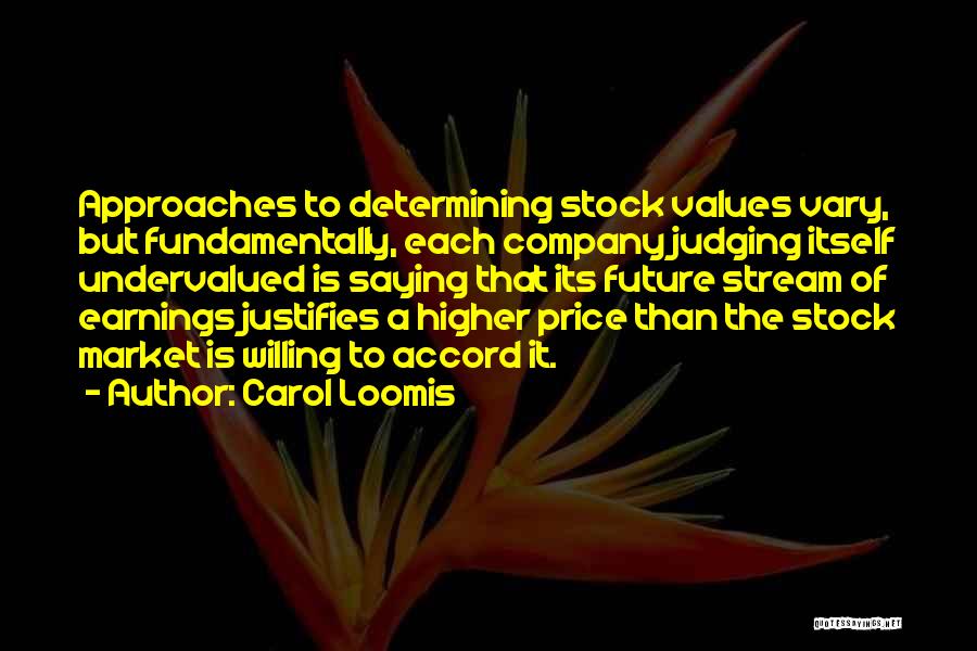Carol Loomis Quotes: Approaches To Determining Stock Values Vary, But Fundamentally, Each Company Judging Itself Undervalued Is Saying That Its Future Stream Of