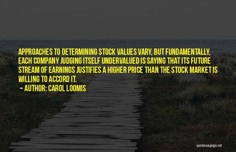 Carol Loomis Quotes: Approaches To Determining Stock Values Vary, But Fundamentally, Each Company Judging Itself Undervalued Is Saying That Its Future Stream Of