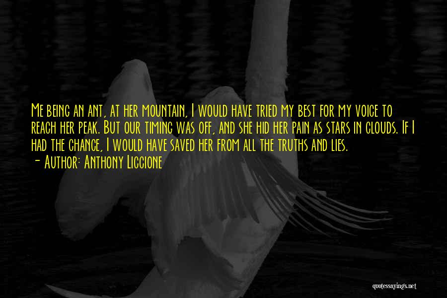 Anthony Liccione Quotes: Me Being An Ant, At Her Mountain, I Would Have Tried My Best For My Voice To Reach Her Peak.