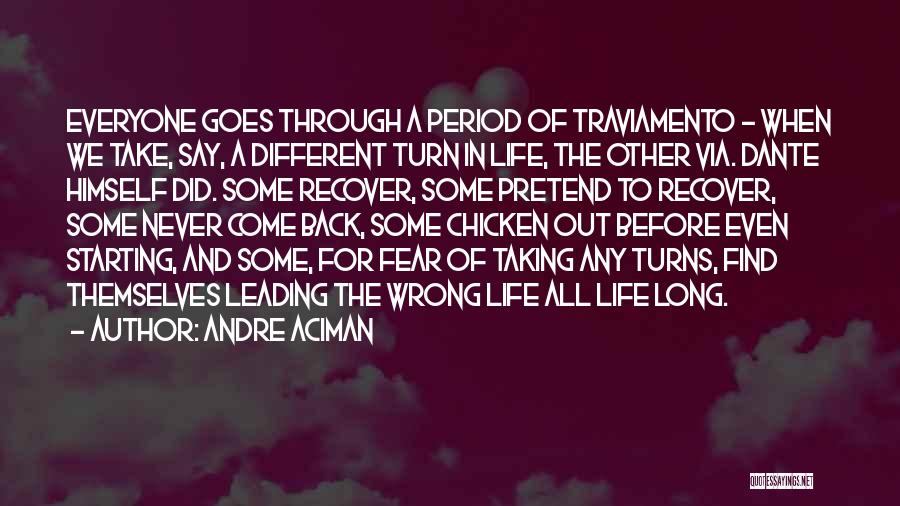 Andre Aciman Quotes: Everyone Goes Through A Period Of Traviamento - When We Take, Say, A Different Turn In Life, The Other Via.