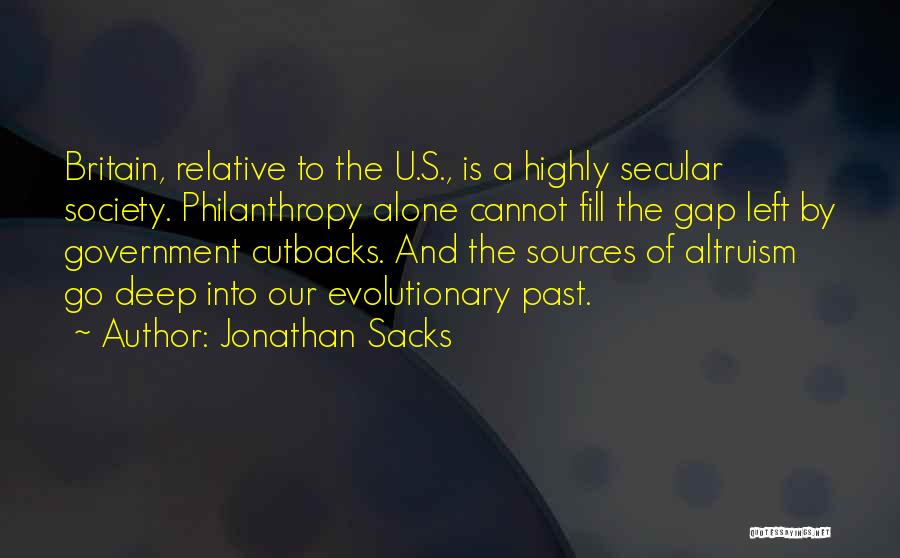 Jonathan Sacks Quotes: Britain, Relative To The U.s., Is A Highly Secular Society. Philanthropy Alone Cannot Fill The Gap Left By Government Cutbacks.