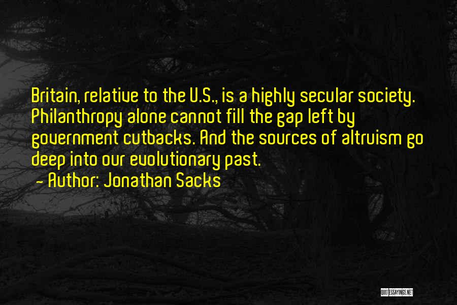 Jonathan Sacks Quotes: Britain, Relative To The U.s., Is A Highly Secular Society. Philanthropy Alone Cannot Fill The Gap Left By Government Cutbacks.