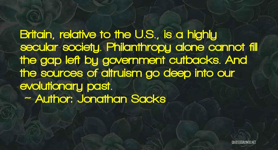 Jonathan Sacks Quotes: Britain, Relative To The U.s., Is A Highly Secular Society. Philanthropy Alone Cannot Fill The Gap Left By Government Cutbacks.