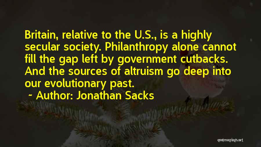 Jonathan Sacks Quotes: Britain, Relative To The U.s., Is A Highly Secular Society. Philanthropy Alone Cannot Fill The Gap Left By Government Cutbacks.