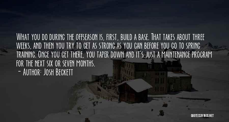 Josh Beckett Quotes: What You Do During The Offseason Is, First, Build A Base. That Takes About Three Weeks, And Then You Try