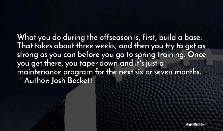 Josh Beckett Quotes: What You Do During The Offseason Is, First, Build A Base. That Takes About Three Weeks, And Then You Try