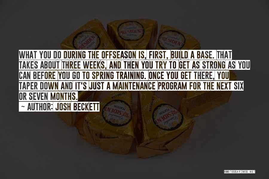 Josh Beckett Quotes: What You Do During The Offseason Is, First, Build A Base. That Takes About Three Weeks, And Then You Try