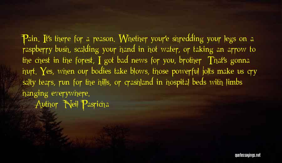 Neil Pasricha Quotes: Pain. It's There For A Reason. Whether Your'e Shredding Your Legs On A Raspberry Bush, Scalding Your Hand In Hot