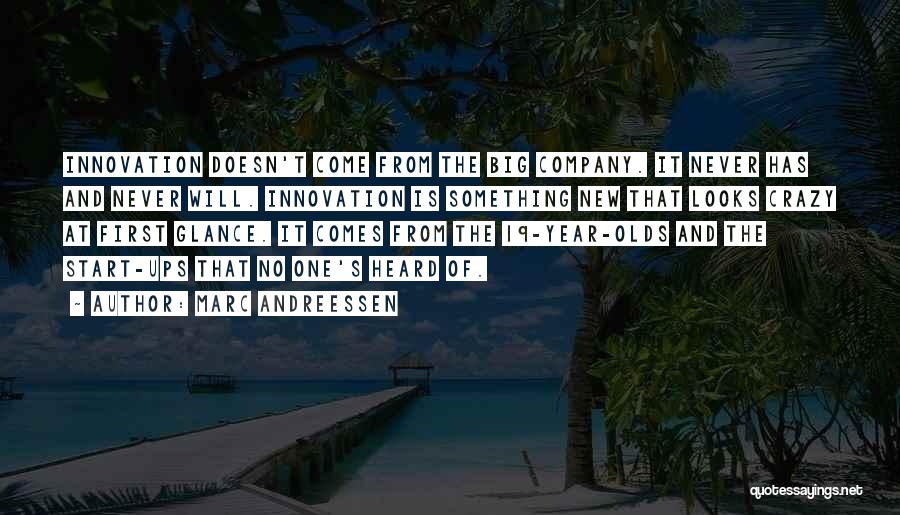 Marc Andreessen Quotes: Innovation Doesn't Come From The Big Company. It Never Has And Never Will. Innovation Is Something New That Looks Crazy