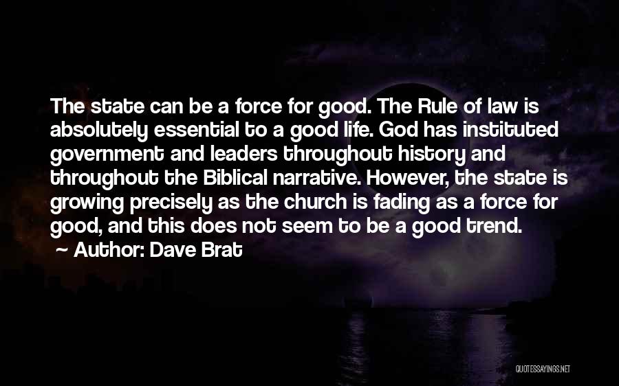 Dave Brat Quotes: The State Can Be A Force For Good. The Rule Of Law Is Absolutely Essential To A Good Life. God