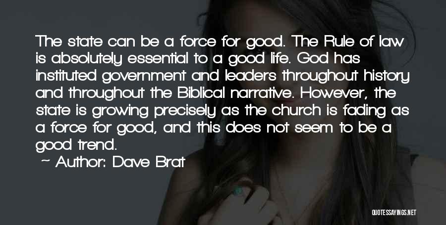 Dave Brat Quotes: The State Can Be A Force For Good. The Rule Of Law Is Absolutely Essential To A Good Life. God