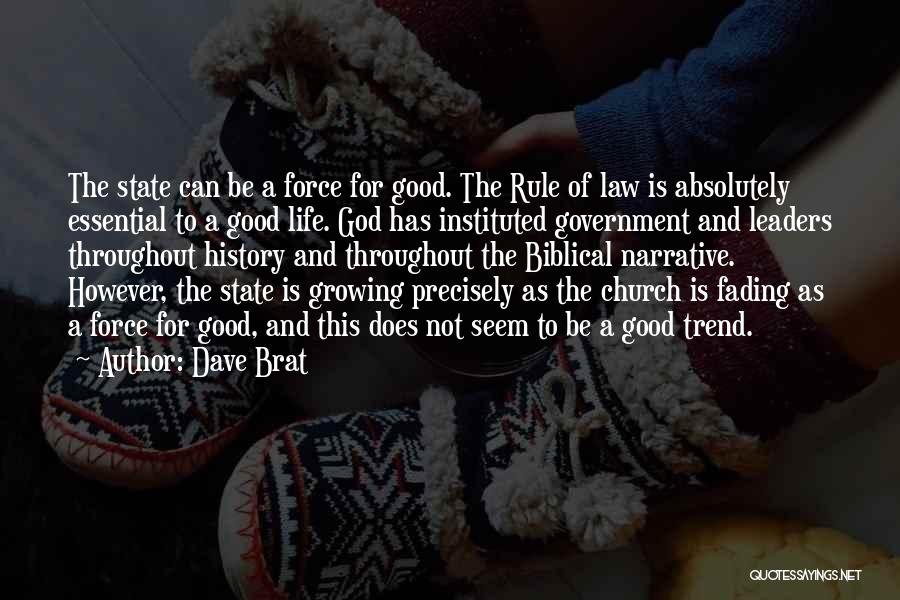 Dave Brat Quotes: The State Can Be A Force For Good. The Rule Of Law Is Absolutely Essential To A Good Life. God