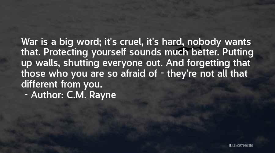 C.M. Rayne Quotes: War Is A Big Word; It's Cruel, It's Hard, Nobody Wants That. Protecting Yourself Sounds Much Better. Putting Up Walls,