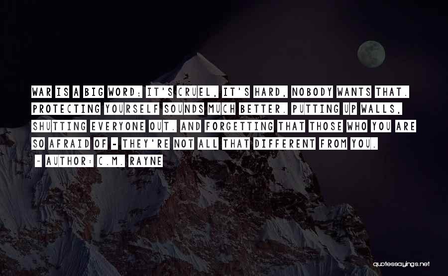 C.M. Rayne Quotes: War Is A Big Word; It's Cruel, It's Hard, Nobody Wants That. Protecting Yourself Sounds Much Better. Putting Up Walls,