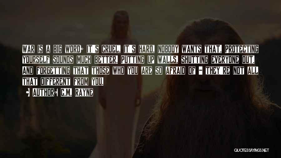 C.M. Rayne Quotes: War Is A Big Word; It's Cruel, It's Hard, Nobody Wants That. Protecting Yourself Sounds Much Better. Putting Up Walls,